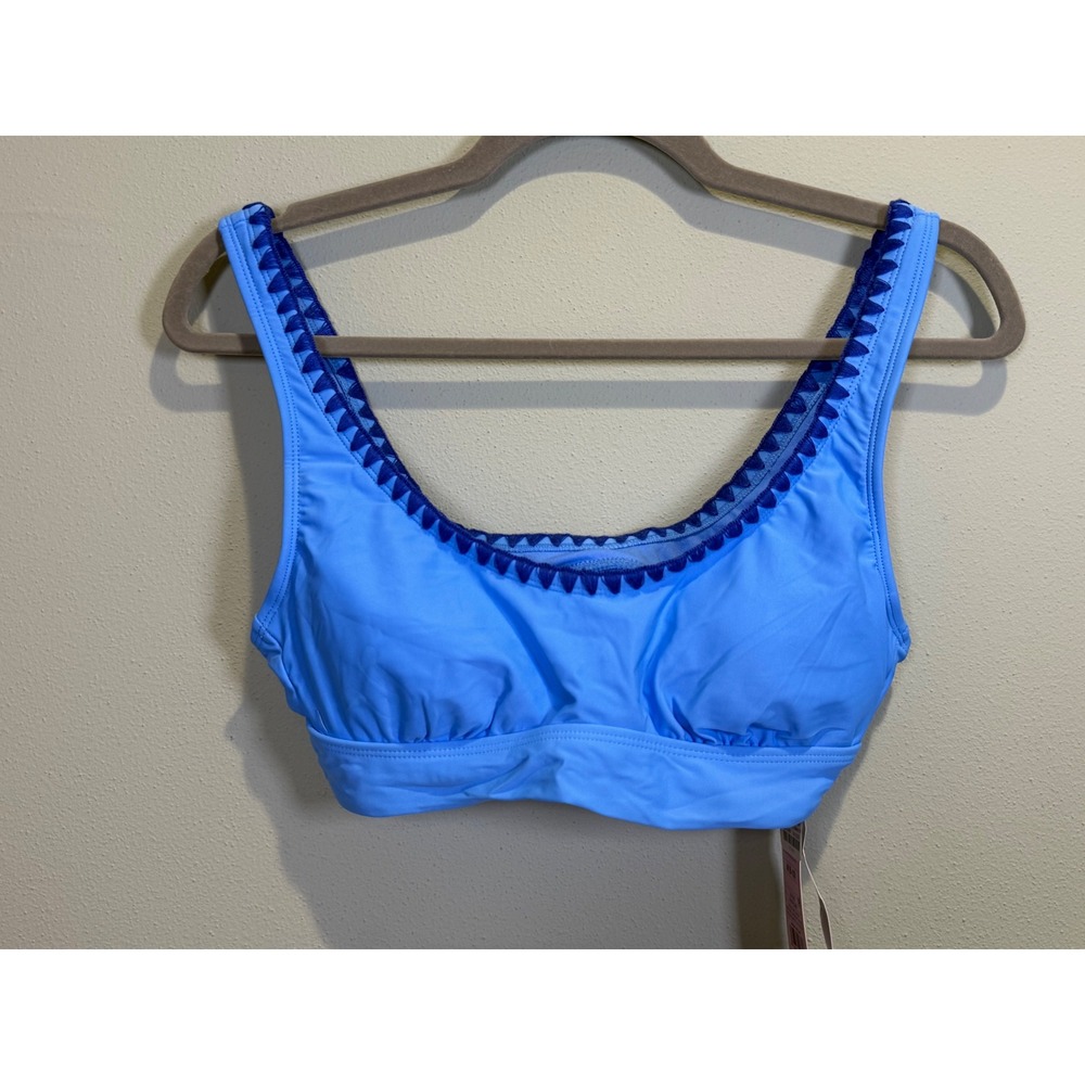 Wild Fable Scoop Neck Bikini Top Medium Blue Crochet‎ Trim Swim Bralette NWT